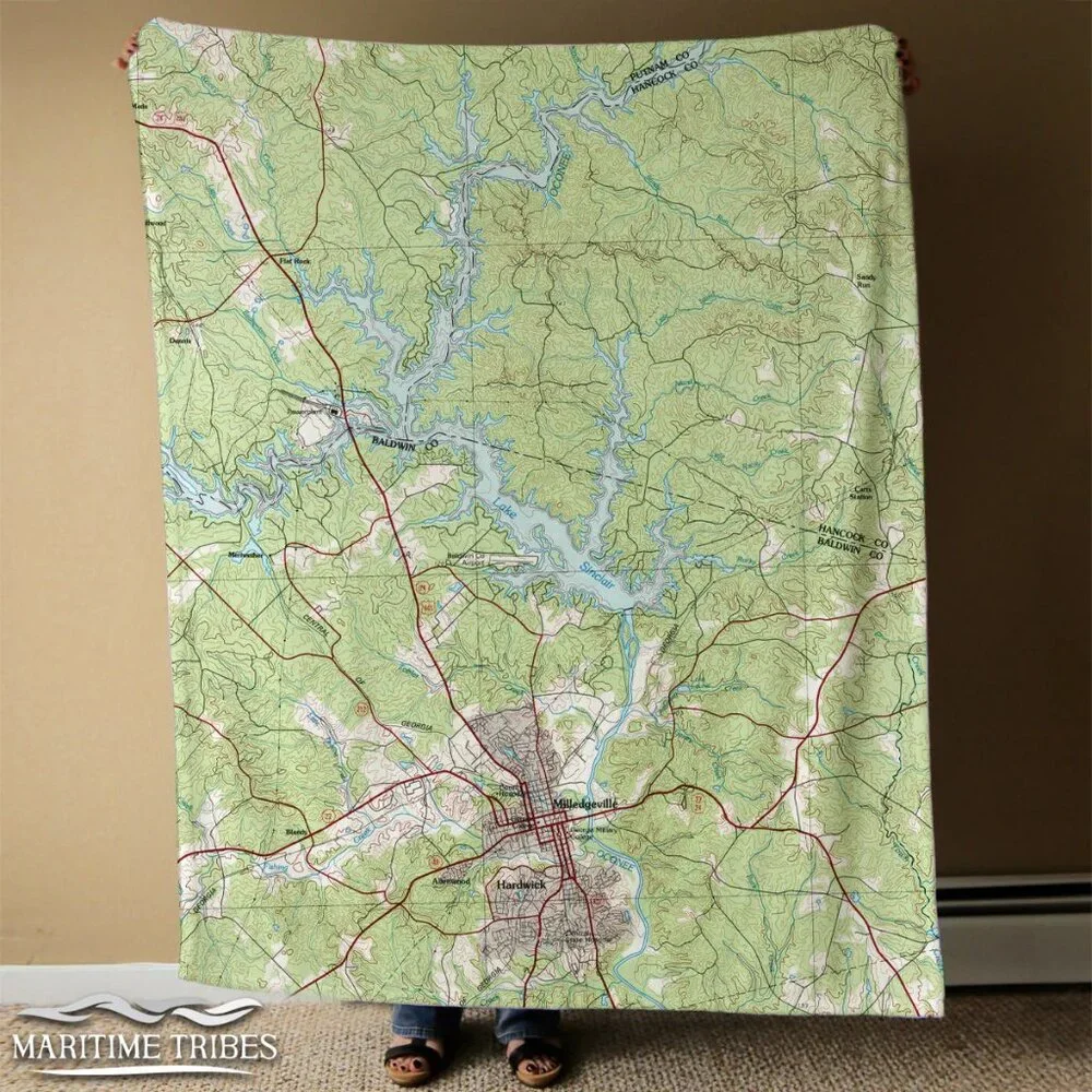 NEW without TAGS Plush Lake Sinclair, Georgia Topo Map Blanket